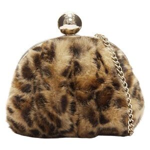 Kate Spade Brown Leopard Print Faux Fur Gold Ball Clasp Chain Crossbody Bag
